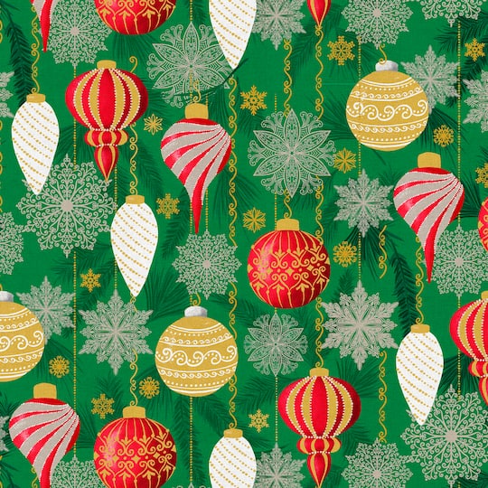 Michaels, Fabric Editions Christmas Ornaments Cotton Fabric – Category: Christmas